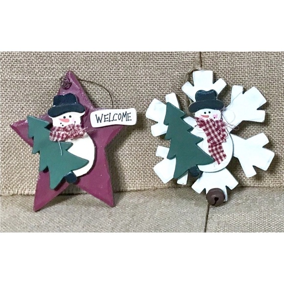 Other - Wood Snowflake Star Snowman Ornament Set Christmas Rustic Farmhouse Cottage Core